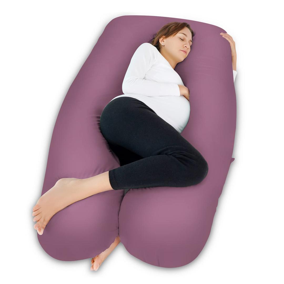 Meiz Pregnancy Pillow,Cooling Silky Pregnancy Pillows for Sleeping,Full Body Maternity Pillow for Pregnant Woman with Cooling Silky Jersey Cover,Dark Purple (55 Inch)