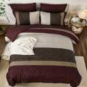 Dinjoy Burgundy King Size Comforter Set,Striped Boho Bed in a Bag King 7 Pieces Soft Fall Bedding Comforters Sets wiht Sheets Microfiber Complete Bed Sets for All Season