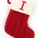Christmas Stocking with 26 Letter, Initial Embroidered Mini Cute Christmas Stockings Cotton Cord with White Super Soft Plush Cuffs Christmas Decorations, 5.5 * 7.1 in (I)