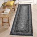 Runner Rug 2x8 Machine Washable Hallway Runner Rug Entryway Long Runner Carpet Braided Printed Throw Mat Non Slip Kitchen Mat Living Room Rustic Carpet for Bedroom Dining Room, Black