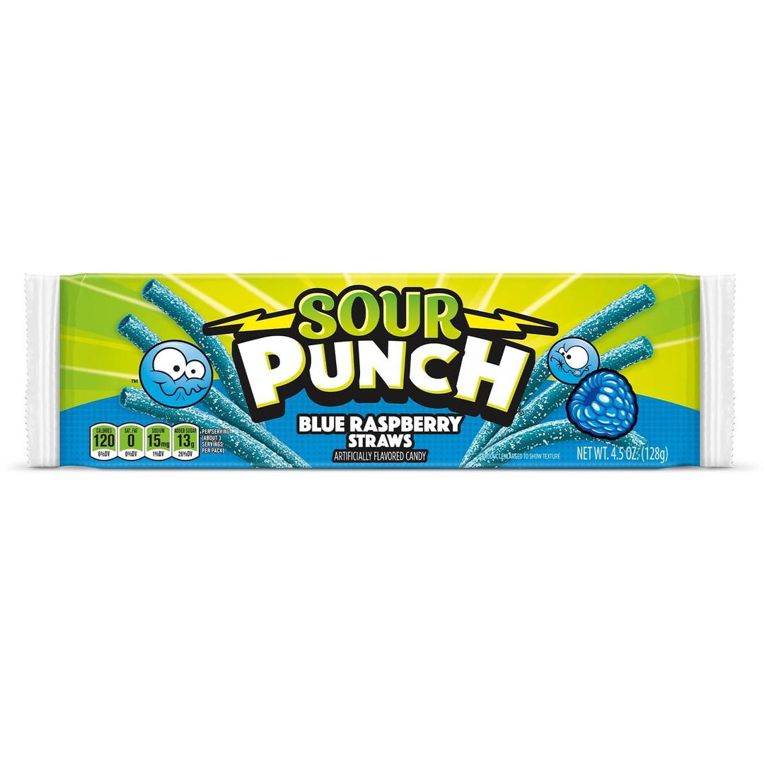 Sour Punch Blue Raspberry Sour Candy Straws 4.5 Oz Tray (Pack of 12) (EXP 05/02/26)