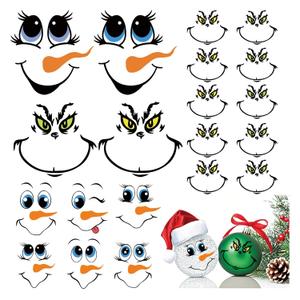 Christmas Face Rub on Transfers Decals Stickers for Crafts Ornaments Large 5 Inch Vinyl Snowman Faces Eyes Pitcher Transparent Decal for Ornaments Glass Drinking Cups Wood Balls (Cute72)