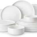 MALACASA Plates and Bowls Sets, 24 Pieces Modern Porcelain Dinnerware Set for 6 Ceramic Dishware Dishes White Kitchen Dinner Dining Ware Set Microwave and Dishwasher Safe, Series LUNA