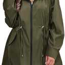 AOVDE Women's Rain Jacket Plus Size: Waterproof Raincoat Reversible Lightweight Windbreaker Jackets with Hooded (16, Army Green)