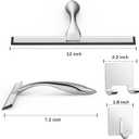 All-Purpose Stainless Steel Shower Squeegee for Shower Doors with 2 Adhesive Hooks, Bathroom Cleaner Tool Household Window Mirror Squeegee for Home Cleaning, Glass Door, Tile Wall, Car, 12 Inch Silver
