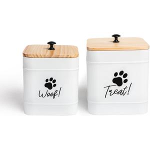 DD 2 Pack Dog Treat Container for Countertop, White Dog Treat Jar with Airtight Lid, Dog Cookie Jar for Kitchen Counter, Metal Pet Treat Organizer, Small Dog Treat Canister Farmhouse Dog Food Storage