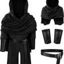 TOKYO REVENGERS Kids Medieval Renaissance Pirate Costume Knight Cosplay Outfit LARP Costume Accessories Set (10-11 Years, Black)