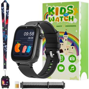 OKYUK 4G Smartwatch, Kids Watch for Kids with SIM Card, 47 Exciting Games, Two-Way Calling Feature, SOS Emergency Call Button Ideal for Kids Aged 3-12, Childrens Cell Phone Alternative (Black)