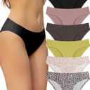 FINETOO 6 Pack Womens Seamless Hipster Underwear No Show Panties Invisibles Briefs Soft Stretch Bikini Underwears XS (Color 1)
