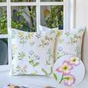 Pillow Covers 18 x 18 Inches Set of 2 White Soft Throw Pillow Covers Farmhouse Decoration Exquisite Embroidery Cushion Covers for Home Bed Couch Sofa (Garden-green)