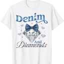 Denim and Diamonds Bow Ladies Girls Women TShirt, XS