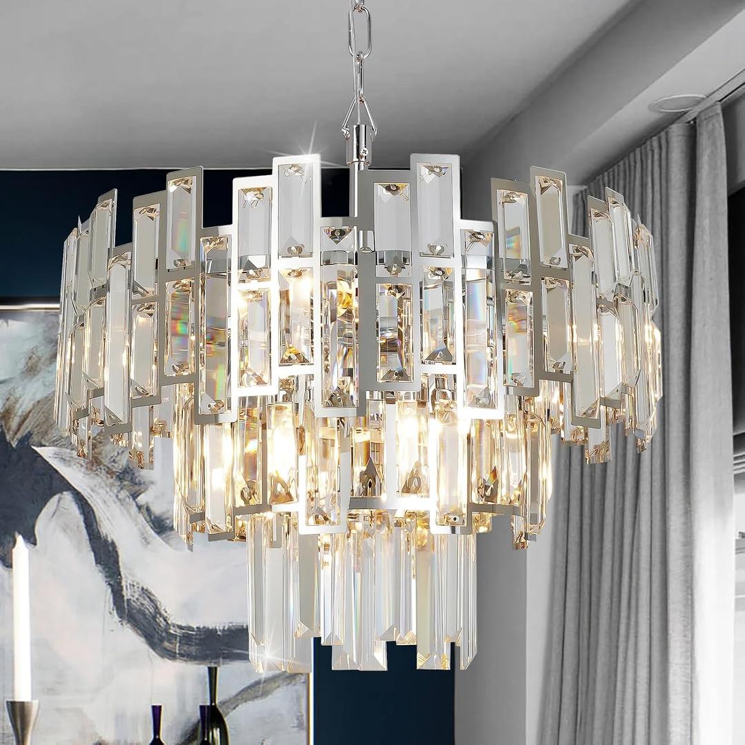 Modern Crystal Chandelier Lighting for Dining Rooms Girls Bedroom Foyer Entryway Ceiling Hanging Pendant Light Fixture Small Geometric Raindrop Lamp, Small-18''