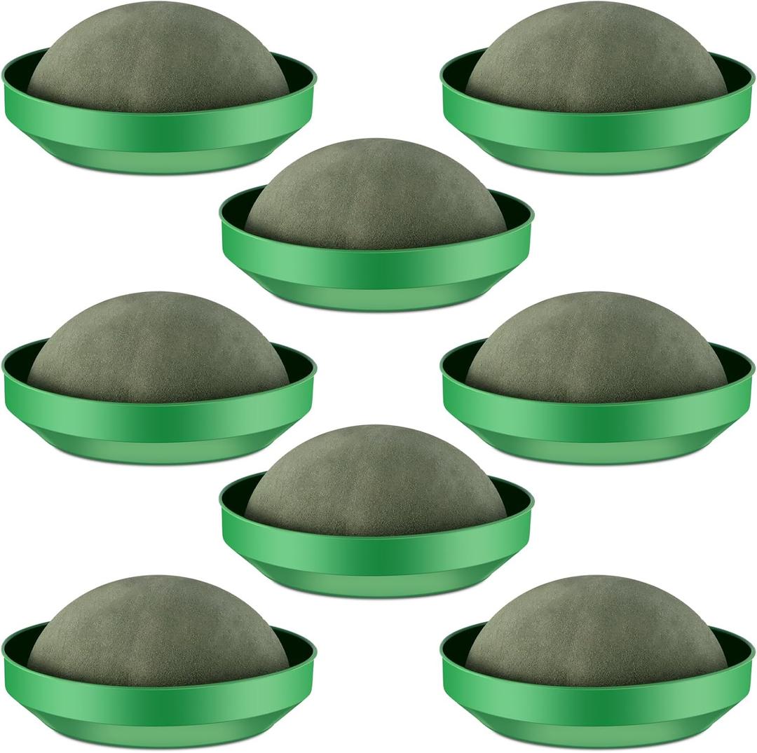 Frienda 8 Pcs Flower Foam Blocks Half Ball with Bowl Round Floral Dry Foam Green Floral Craft for Artificial Flower Arrangement Birthday Wedding Party (5.5x2.7in)