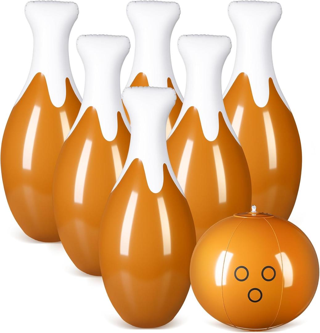 7 Pcs Giant 27 Inch Thanksgiving Turkey Legs Inflatable Bowling Set Turkey Pumpkin Theme 6 Giant 27" Pins and 9" Ball for Indoor Outdoor Fall Thanksgiving Carnival Gift Party Adult Games