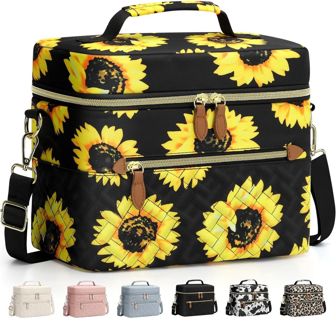 Capolo Lunch Box for Women Men Adults,Insulated Lunch Bag Leakproof Lunch Cooler Box with Removable Strap Cute Lunch Tote Bags Reusable Thermal Lunchbox for School Work Picnic(Small,Sunflower)