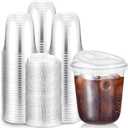 Baderke 100 Pcs Plastic Cups with Sip Lids Round Bottom Disposable Plastic Coffee Cups with Lids Clear Strawless Crystal Mugs for Iced Coffee Smoothie Cold Beverage Party Catering Supplies (12 oz)
