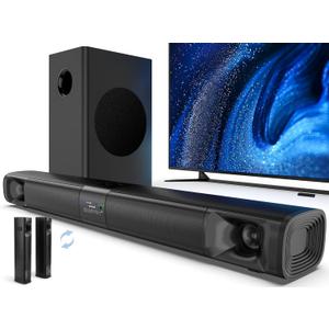 Saiyin Sound Bar for Smart TV with Subwoofer, 100W Detachable Soundbar Home Theater Surround Sound System for TV with Horn Tweeter, Adjustable Bass and HDMI-ARC/Bluetooth Optical/AUX/Connection (24-inch)