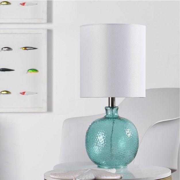 Glass Table Lamp Blue - StyleCraft: Seeded Glass Finish, White Linen Shade, UL Listed, Modern Decor