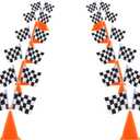6 Pack 7inch Orange Race Cones with Holes on Top,12 Pack Checkered Flags,Racing Car Birthday Party Decorations,Two Fast Centerpieces,Race Cars Themed Party Supplies