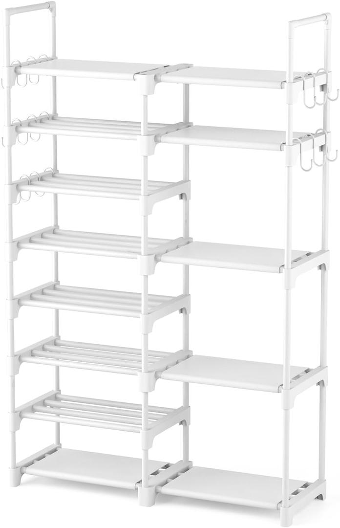 ROJASOP White Shoe Rack, Tall Metal Shoe Rack Organizer for Entryway Closet Garage, 8 Tier Large Shoe Shelf for 2632 Pairs Boots & Shoes Storage, Space Saving Heavy Duty Shoe Stand