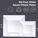 Goodluck 100 Pack Square Plastic Plates, Heavy Duty 50 Dinner Plates 9.5" and 50 Dessert Plates 6.5", Fancy Disposable Plates for Wedding, Holiday Party, Birthday, White, 100PCS
