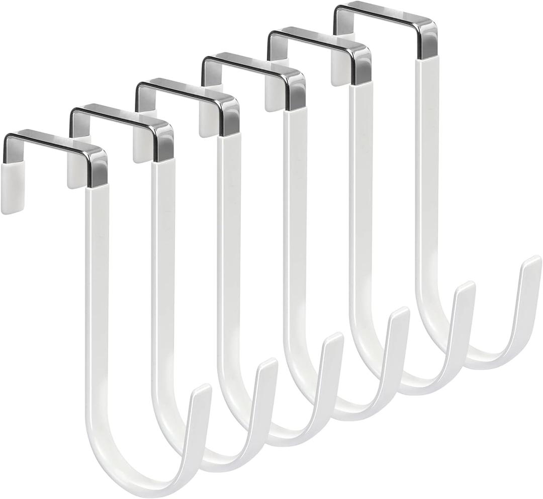 FYY Over the Door Hooks, 6 Pack Door Hangers Hooks with Rubber Prevent Scratches Heavy Duty Organizer Hooks for Living Room, Bathroom, Bedroom, Kitchen Hanging Clothes, Towels, Hats, Coats, Bags White (Short)