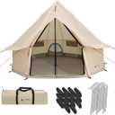 16x16x9.8ft 10 Person Tent for Camping - Breathable Spacious Water-Resistant Glamping Tent - Luxury Bell Yurt Outdoor Teepee for Family Camp, Hunting, Party or Events by Wakeman Outdoors (Beige), 192” x 192” x 119”; Door: 79”