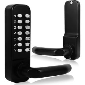 Mechanical Keyless Entry Door Lock with HandleStainless Steel Waterproof Keyless Gate Locks for Outdoor FenceMechanical Door Locks with Keypad (Black)