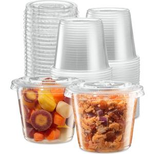 5 oz - 100 Sets Clear Diposable Plastic Portion Cups With Lids, Small Mini Containers For Portion Controll, Meal Prep, Sauce Cups, Slime, Medicine, Dressings, Crafts, Disposable Souffle Cups