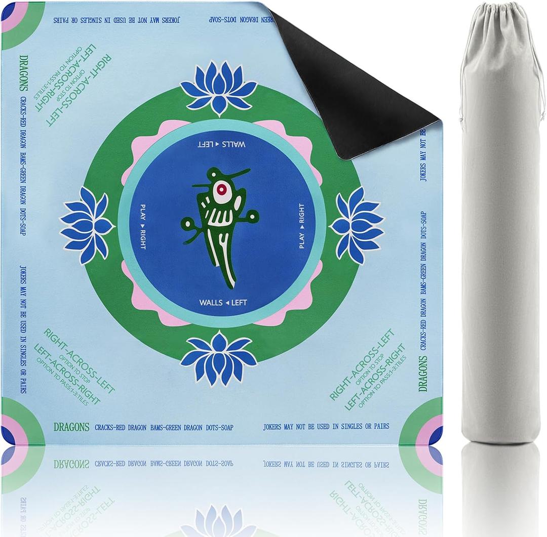 Mahjong Mat, 32.2x32.2 Inch Non-Slip and Noise Reduction Mah Jong Table Mat,Gaming Mat with Carrying Bag for Mahjong, Poker, Board Games, Dominoes (Green Chick)