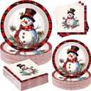 200Pcs Christmas Paper Plates and Napkins, Snowman Plates and Napkins, Xmas Party Decorations Supplies Disposable Holiday Dinnerware Set, Serves 50