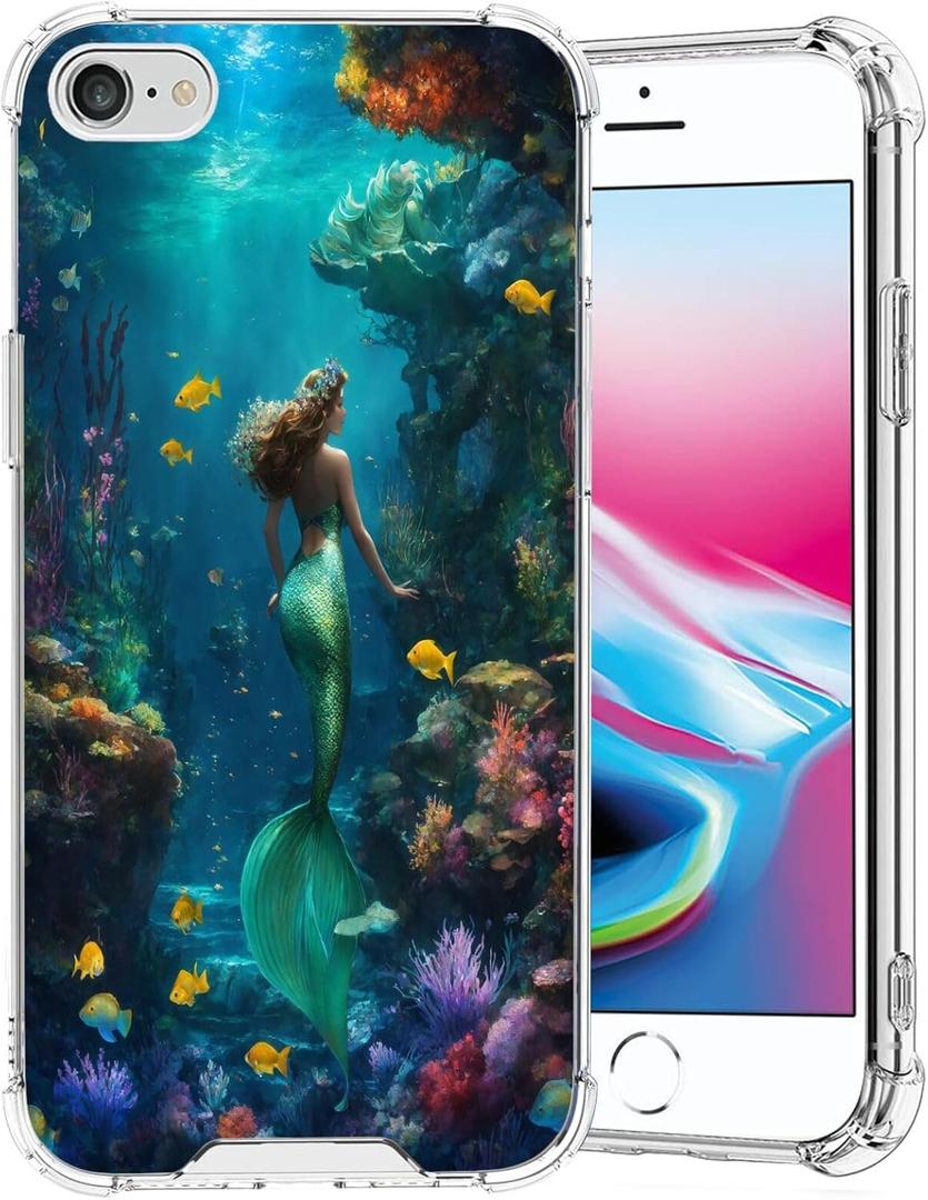ZHONGWEI Clear Phone Case Compatible with iPhone SE/7/8 with Mermaid-AB0 - Sleek Protection with Style and Durability for Any Smartphone Model.