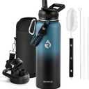 RAYMYLO Insulated Water Bottle 40 oz, Triple Wall Vacuum Stainless Steel (Cold for 48 Hrs), Leak Proof & Non-BPA, Modern Water Flask Jug with Paracord Handle & Straw Spout Lids, Indigo/Black