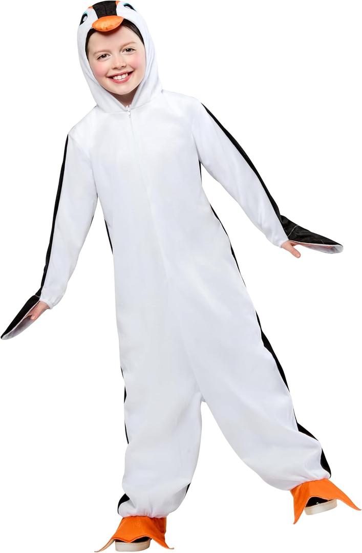 Rubies Penguin Comfywear Hooded Jumpsuit for Kids, Unisex S/M (Black)