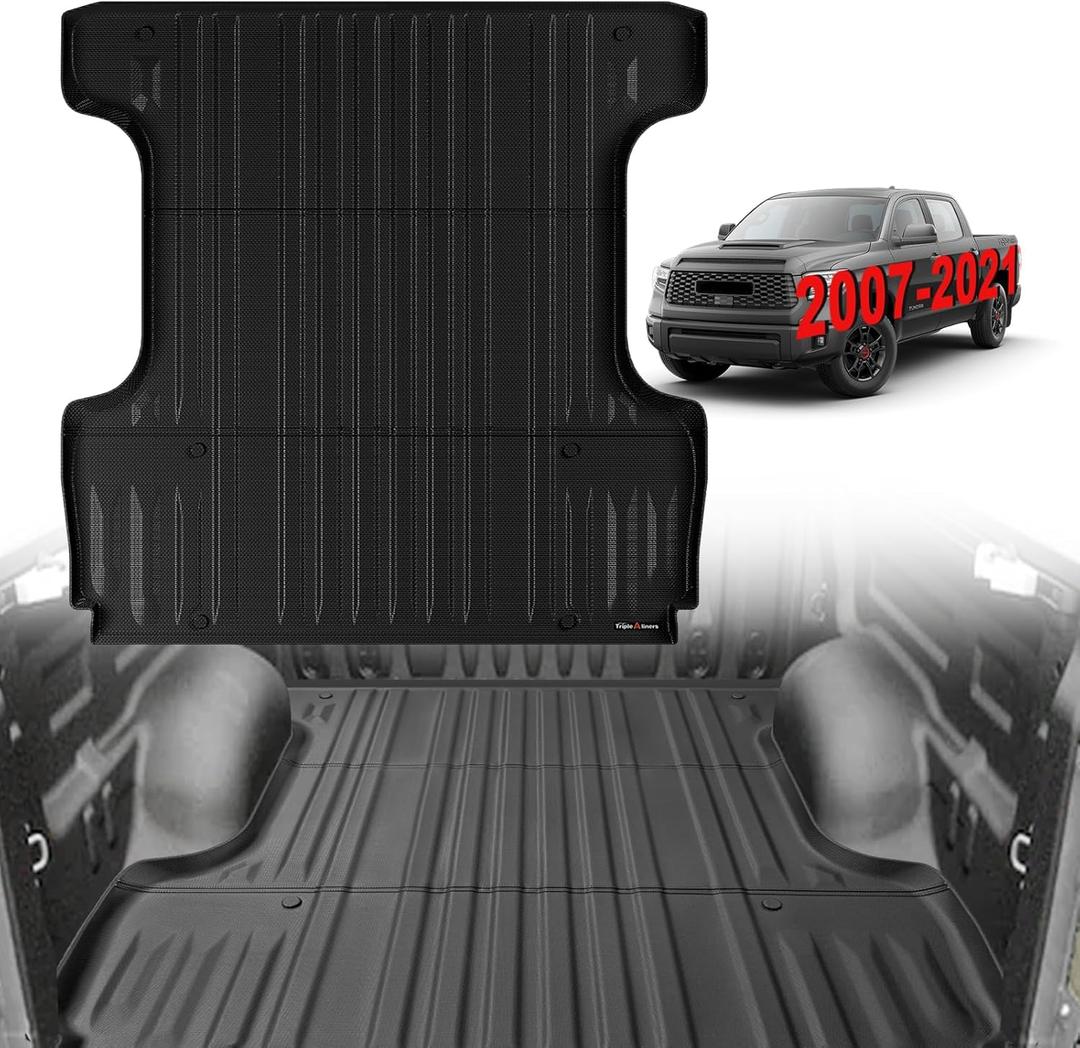 TripleAliners Truck Bed Mat Compatible with 2007-2021 Toyota Tundra Accessories 5.5FT Vehicle Perfectly Flush All Weather Protection TPE Heavy Duty Pickup Car Bed Cargo Mat