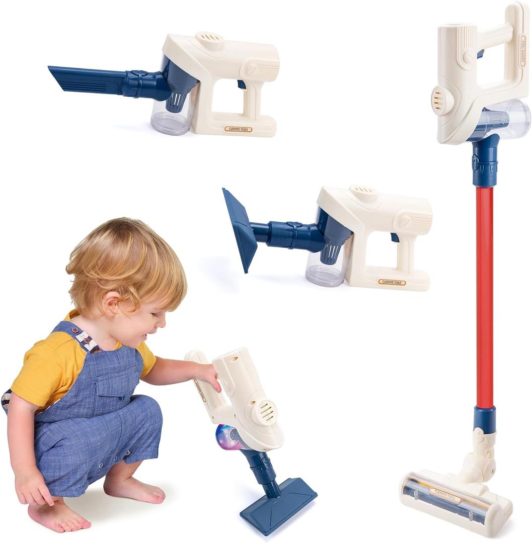 Joyfia Kids Vacuum That Really Works, Toddlers Cordless Vacuum Cleaner Set, Pretend Role Play Household Keeping Toys with Realistic Function & Attachments, Cleaning Learning Toys for Age 3+ Boys Girls