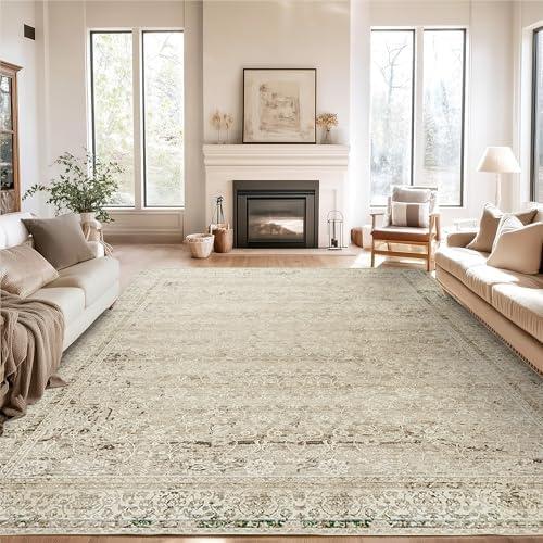 BILEEHOME Neutral Area Rugs 8x10 for Living Room,Boho Washable Earth Tone Vintage Floral Modern Farmhouse Bedroom Dining Room Rug Under Table,Cream Beige Tan Brown