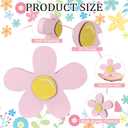 Threehoney Spring Wooden Flowers Decor Wooden Daisy Art Spring Floral Tiered Tray Decor Farmhouse Daisy Table Centerpieces for Home Desk Shelf Easter Tabletop Decoration(Pink)