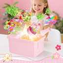 MISSOLO DIY-Crafts for Kids-Toys for Ages 4-13-Arts and Crafts for Kids-Develop Children's Critical Thinking Skills-Gifts for Kids-Fabric Flower Bouquets Toy -SIncludes Toy Storage Box (Pink)