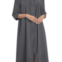 Bloggerlove Women's Zipper Robe 3/4 Sleeves Full Length House Dress Square Neck Housecoat Soft Cotton Nightgown with Pockets 2XL
