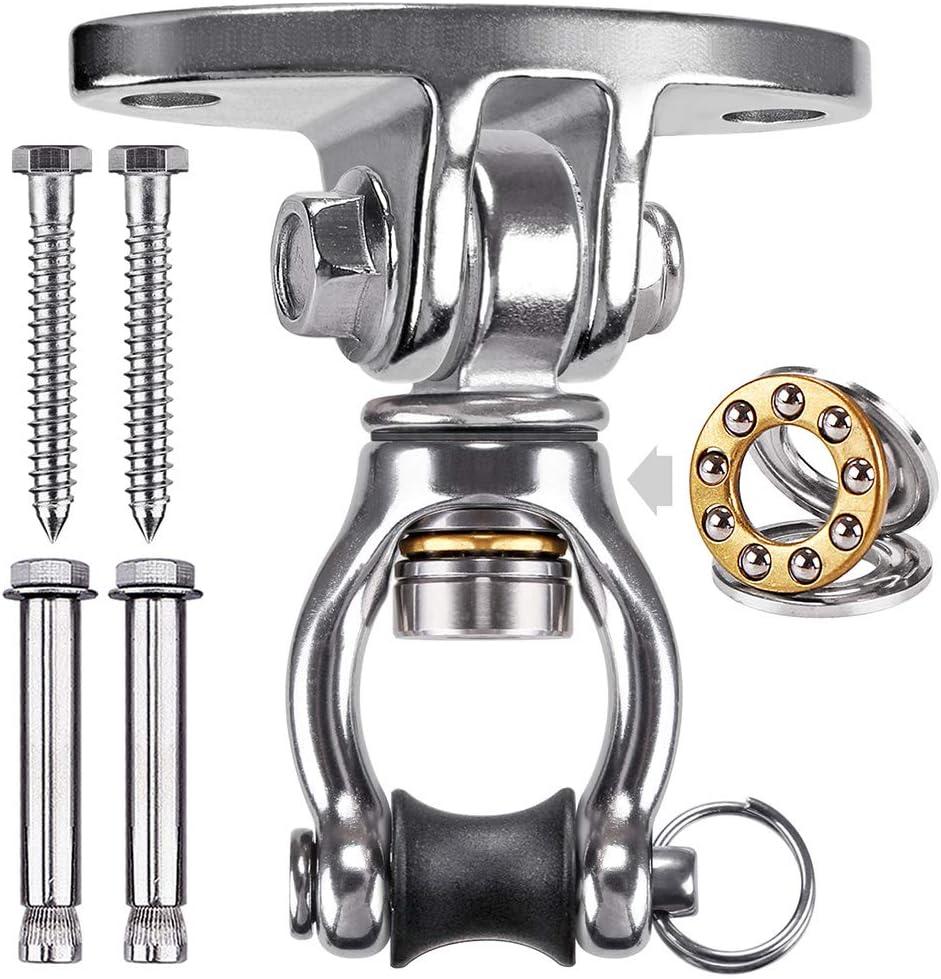 SELEWARE Silent Bearing Swivel Swing Hanger Stainless Steel Swing Hook Ceiling Mount Swing Bracket for Aerial Yoga Silks Swing Chair Heavy Bag Swing Set Indoor Outdoor Swing (360 Bearing Swing Hanger ( 1 Pack ))