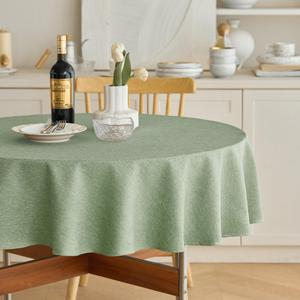 Decorelia Faux Linen Rustic Round Tablecloth for Coffee Table, Decorative Waterproof Outdoor Anti-Scratch Table Cloth Cover for Party, Wedding, Picnics, Patio(Round, 70 Inch(4-6 Seats), Sage Green)
