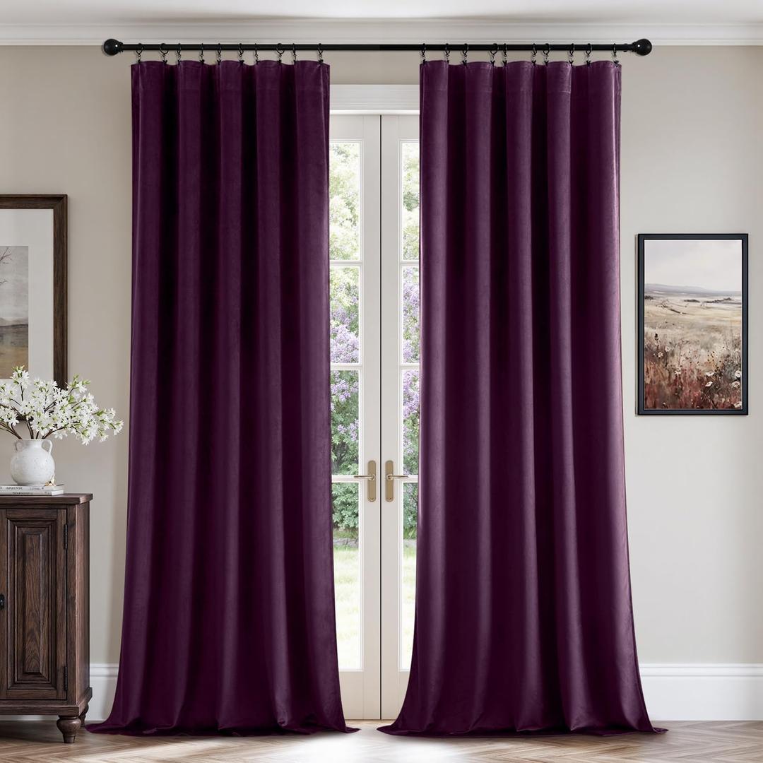 MIULEE Purple Orchid Velvet Curtains 84 Inch Long Luxury Super Soft Thermal Insulated Blackout Curtains Room Darkening Drapes Rod Pocket Design for Bedroom Living Room Set of 2 Panels, W40 x L84 Inch