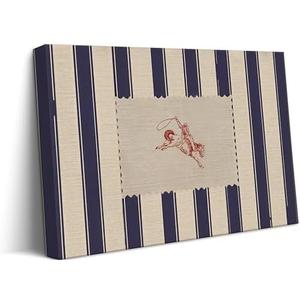 Vintage Striped Rodeo Canvas Wall Art Western Cowboy Rustic Country Retro Horse Painting Picture Wall Decor Mid Century Wild West Farmhouse Poster Artwork for Living Room Bedroom Decorate,Framed