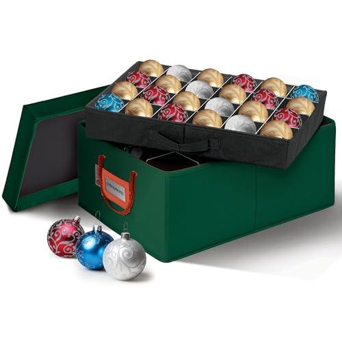 HOLDN’ STORAGE Christmas Ornament Storage Container Box with Dividers – Convenient Durable 2 Individual Removable Trays Fits Up to 48-3” Ornaments - Green