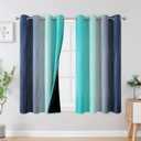 Estelar Textiler Navy Blue and Teal Blackout Curtains 45 Inch Length, Full Light Blocking Gradient Drapes for Kitchen, Thermal Insulated Grommet Ombre Curtains for Bathroom,52Wx45L,2 Panels