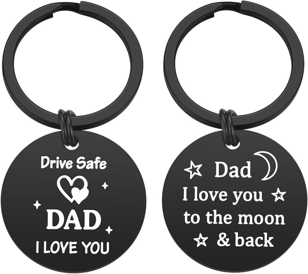 2 x Lcbulu Father's Day Present for Dad from Daughter Son - Drive Safe Dad Keychain Gifts for Birthday Valentine's Day Christmas