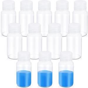 12 Pack 2oz Plastic Bottles with Lids - Wide Mouth BPA-Free Leak-Proof Sample Containers for Lab Reagents, Pills, Cosmetics, Travel Toiletries & Essential Oils Storage (Transparent, 2OZ/60ML)