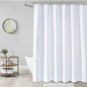 White Fabric Shower Curtain Waffle Weave 72x72