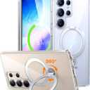 TORRAS 360 Spin Magnetic Stand for Samsung Galaxy S25 Ultra Case, Fit for Magsafe, Military Grade Slim Hard PC Protective S25 Ultra Clear Case with Kickstand & Ring Holder, Ostand Spin, Clear